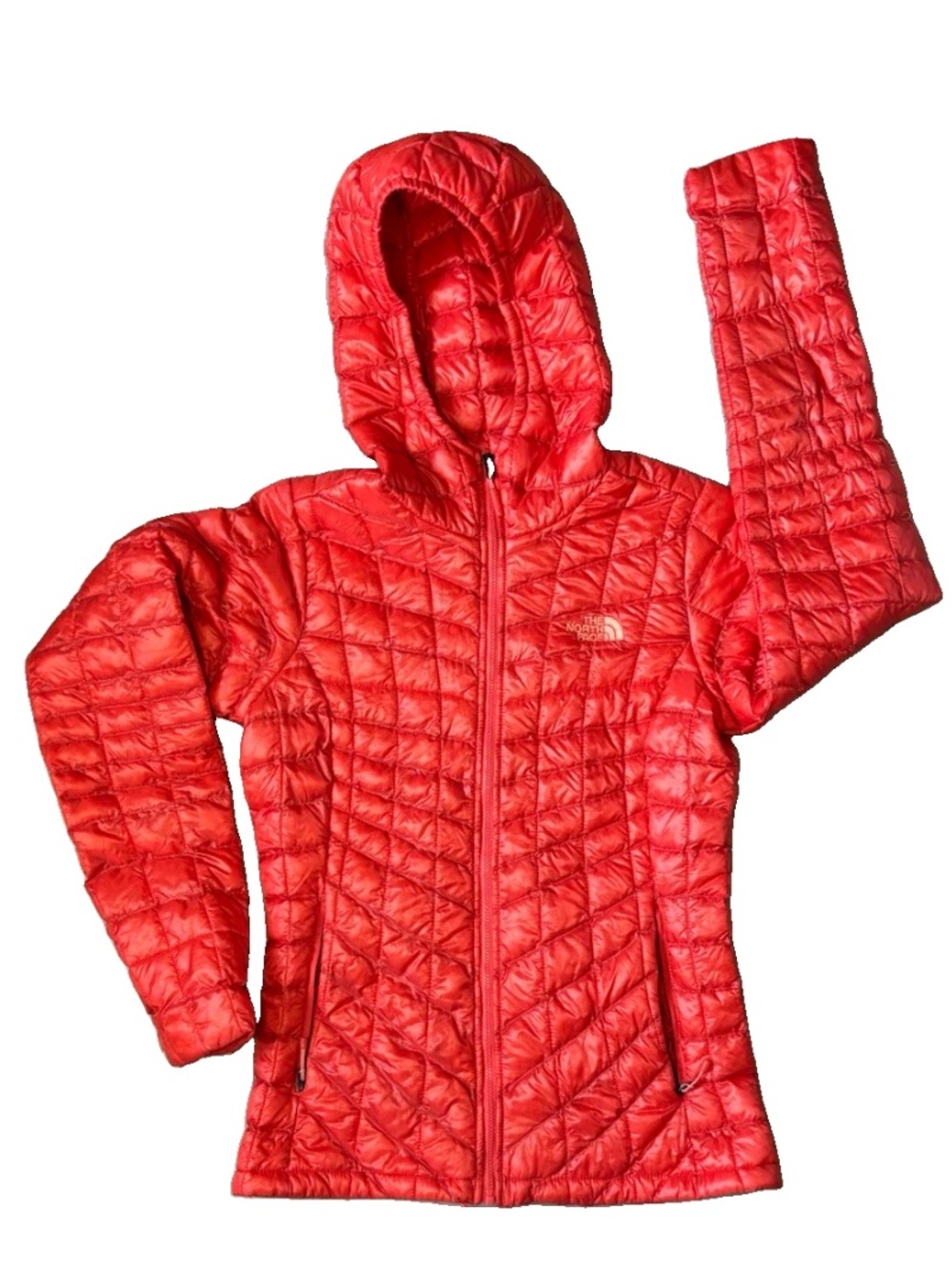 The North Face Thermoball Hoodie Puffer Jacket Womens XS Red Quilted Full Zip
